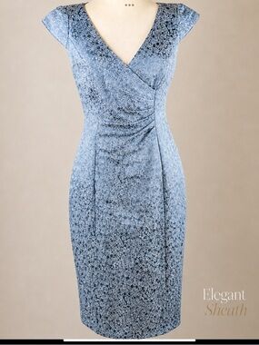 Wedding Guest Blue Sheath Dress Ruched Cocktail Size 4 Kay Unger Elegant